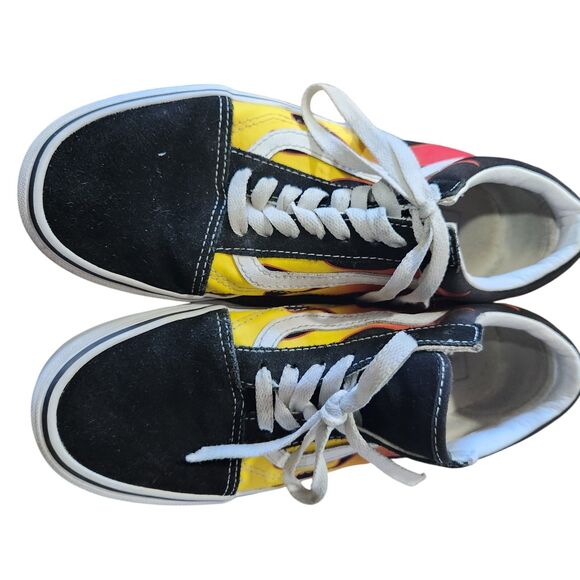 Vans Old Skool Mens Sz 7 Black Red Yellow Flame Skater Shoe High Top Maximalist - Picture 2 of 6